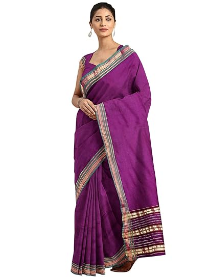 Women plain Mangalagiri pure cotton Daily saree - Purple MK4538 (Purple)