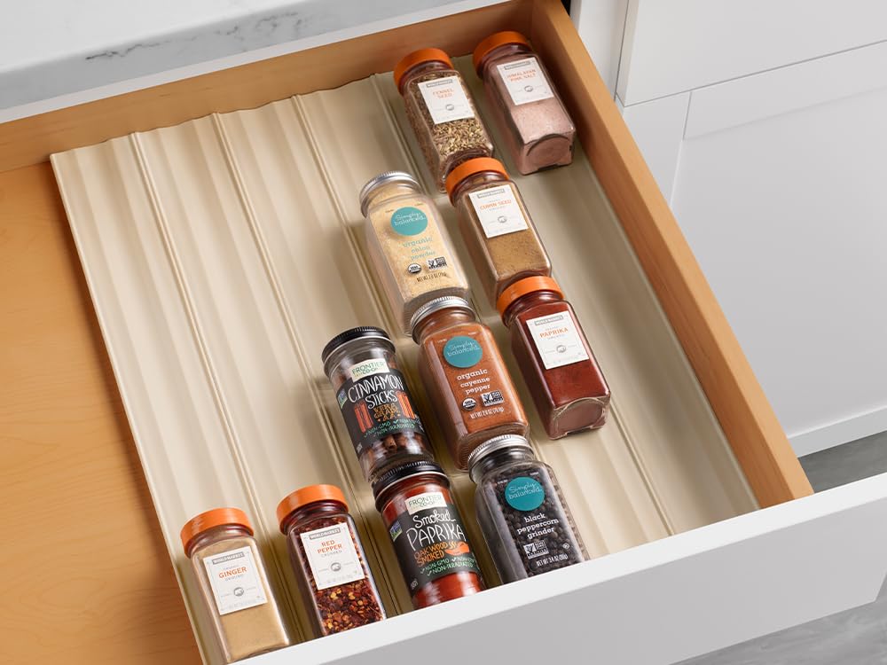 YouCopia SpiceLiner Adjustable Spice Drawer Liner, 10ft Roll, Sandstone, Seasoning and Spices Bottle Organizer Insert
