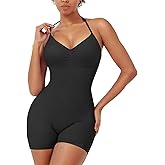 YEOREO SoftHue One Piece Workout Jumpsuits for Women Halter Backless Short Jumpsuit Sleeveless Ribbed Bodycon Gym Yoga Romper