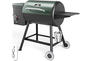 DAMNISS Electric Pellet Grill 456 SQ.IN Cook Area Pellet Smoker with Auto Feed & PID Controller 500°F Max Temperature 8 in 1 BBQ Grill with Meat Probe & Side Table with Hooks Perfect for Outdoor BBQ