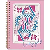 ShowDraven Coquette Trendy Poker Pink Queen of Hearts Notebook, Funky Preppy Playing Cards Notebook Journal for Teen Girl Work Office School Student Teacher, Hardcover Spiral Notebook 5.5x8.3 Inch