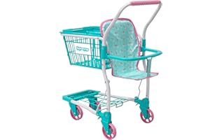 KOOKAMUNGA KIDS 2 in 1 Shopping Cart for Kids - Kids Shopping Cart - Toy Grocery Cart - Toy Shopping Cart w/ Removable Hand Basket & Doll Seat Carrier - Perfect for Boys & Girls Ages 2+ (Blue Rainbow)