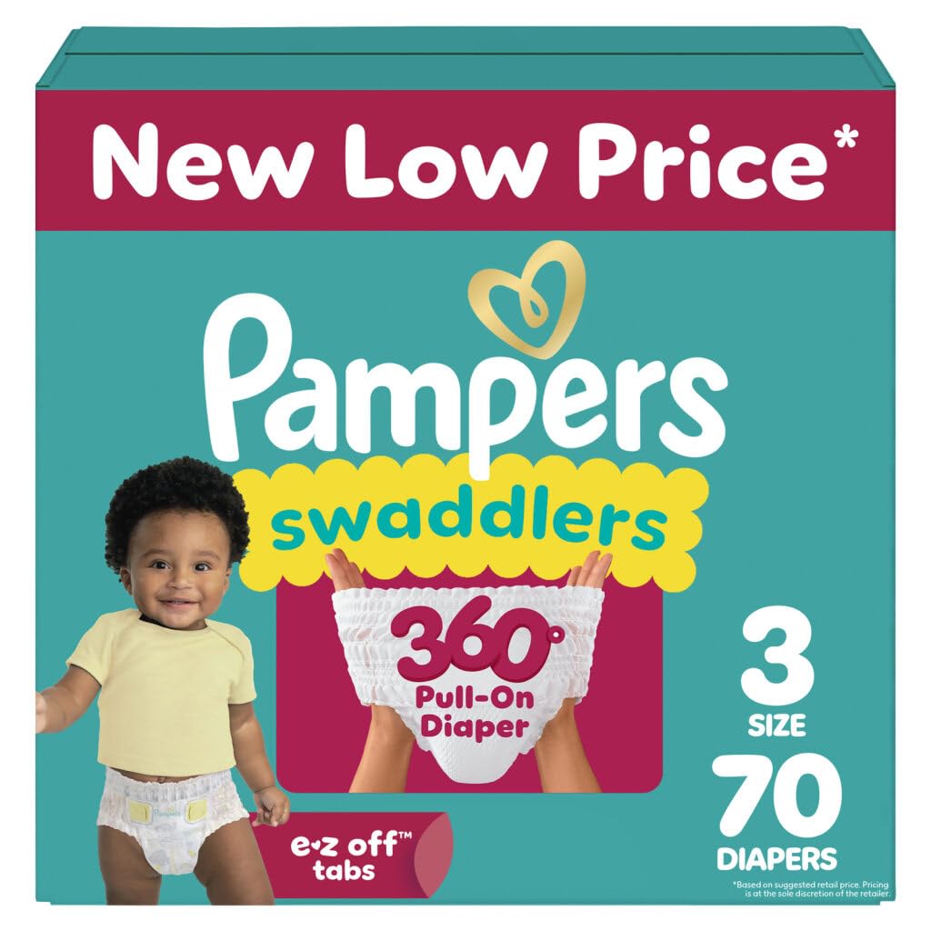 Photo 1 of Pampers Diapers - Swaddlers 360° - Size 3, 70 Count, up to 100% Leakproof Comfy Dry Fit, Designed for Easy Changes, Pull On Baby Diaper (Packaging May Vary)