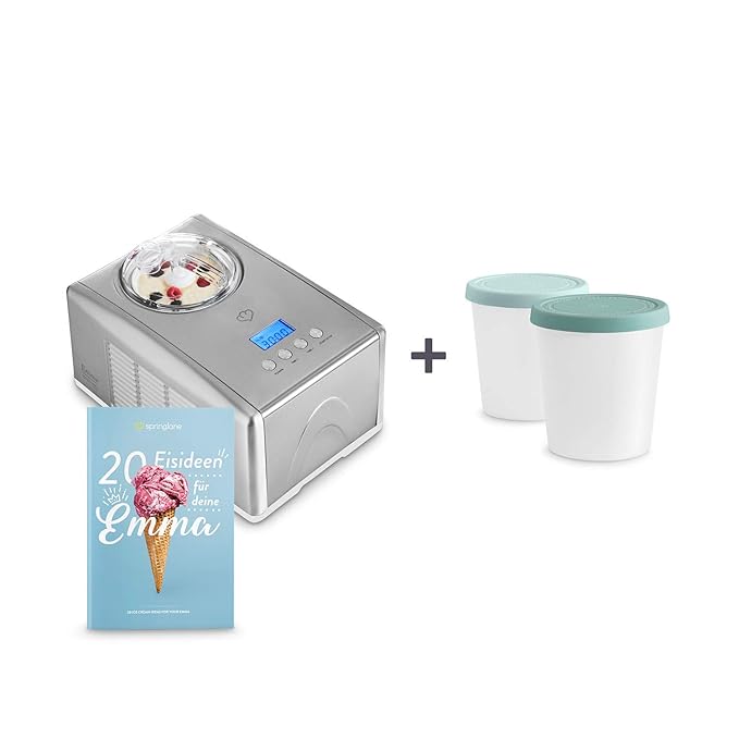 Eismaschine Emma 1,5 L mit selbstkühlendem Kompressor 150 Watt, inkl. Rezeptheft, Ice-Cream-Maker aus Edelstahl mit Abschalta
