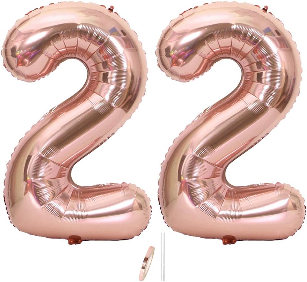 Ceqiny 40 Inch 22nd Number Mylar Balloon, Giant Foil Alphabet for Birthday Party Wedding, Bridal Shower
