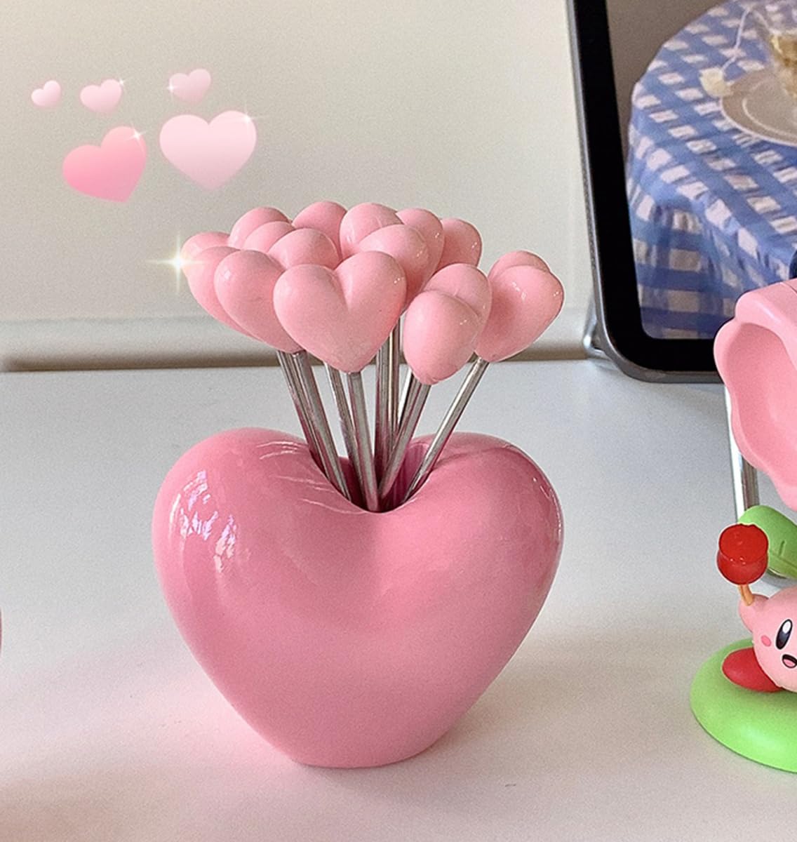 Photo 1 of ***ONLY 1 FRUIT FORK **** Set of 10 Stainless Steel Fruit forks and 1 Pink Love Holder, Fruit Forks Salad Forks Food Picks