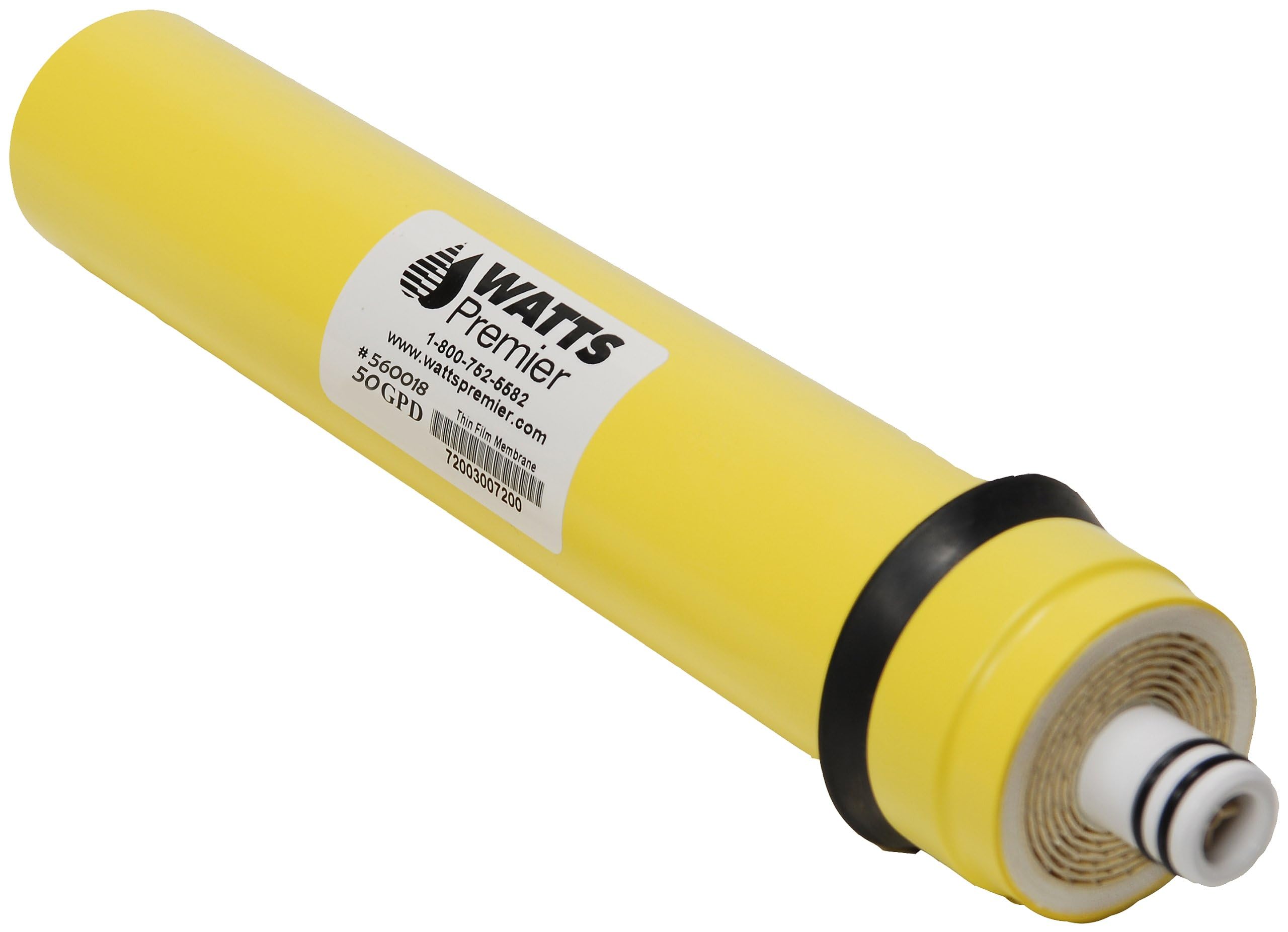 Photo 1 of Watts Premier RO Water Filter 50 GPD (Gallons Per Day) Semi-Permeable Membrane Replacement for Premier Standard Reverse Osmosis System, Yellow, Built-In Check Valve, 1.8" Dia x 10.75" L, 1-Pack