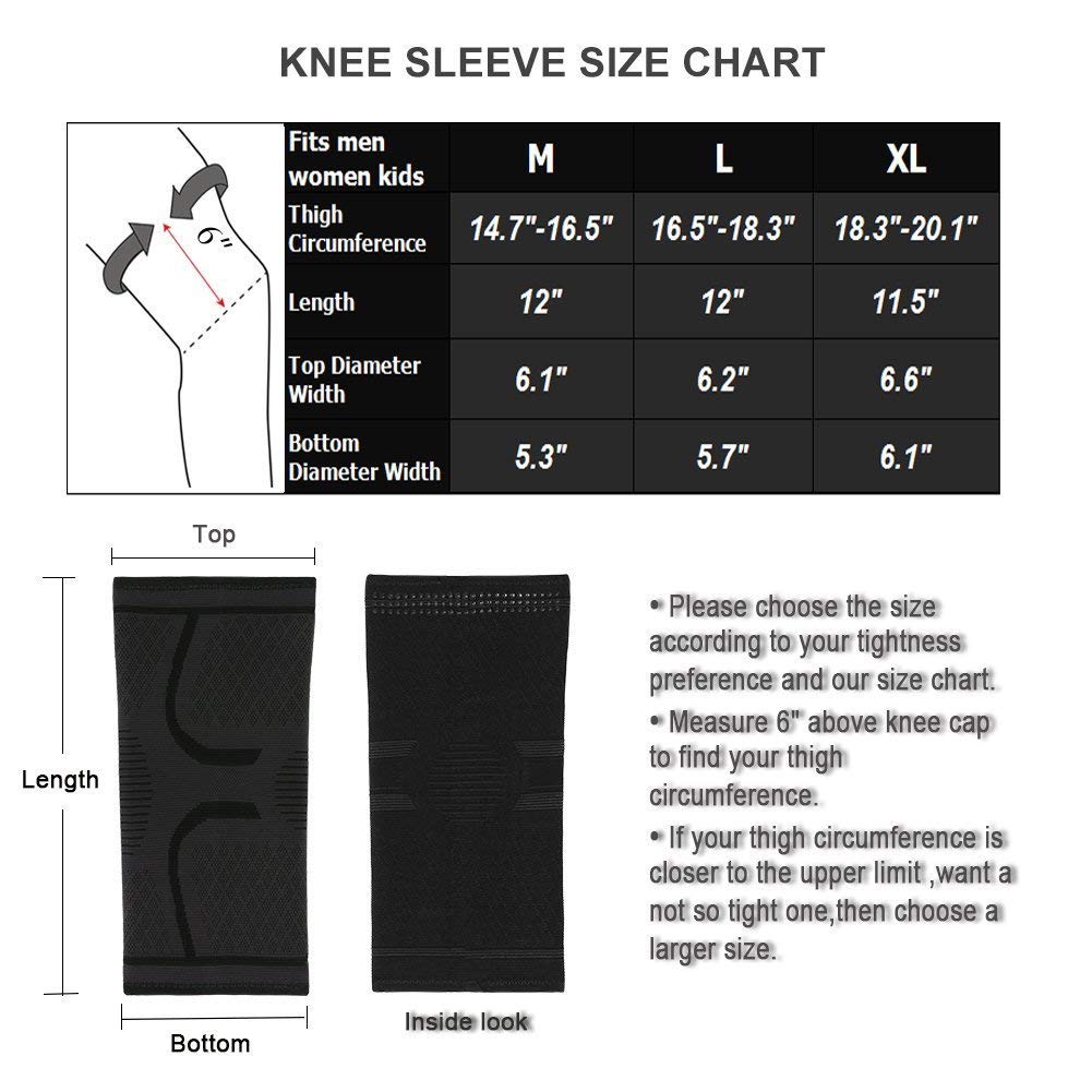 WJASI Knee Support Brace, Anti Slip Super Elastic Breathable Knee Pads Compression Sleeve for Running,Arthritis, ACL, Meniscus Tear, Sports, Joint Pain Relief and Injury Recovery (2 Piece) by WJASI