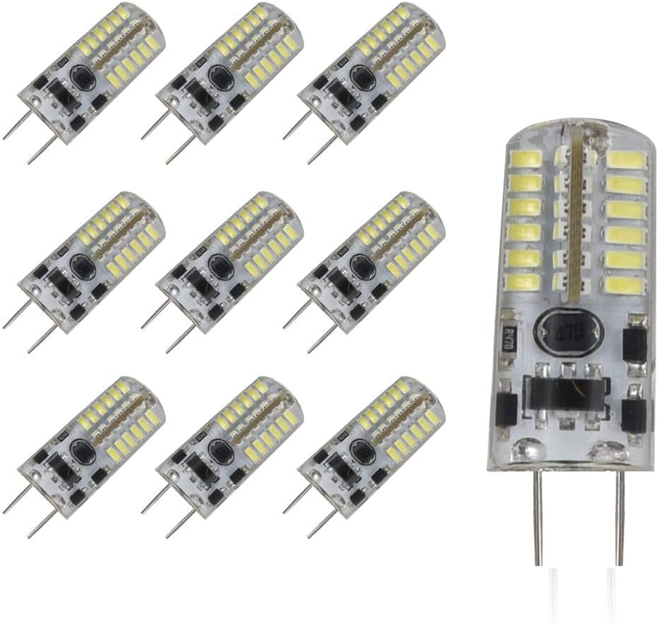 WTINTELL G4 LED Bulb, G4 Bi-Pi Base 3W Equivalent to 20W T3 Halogen Bulb, AC / DC12V, White 6500K 10-Pack. - - 