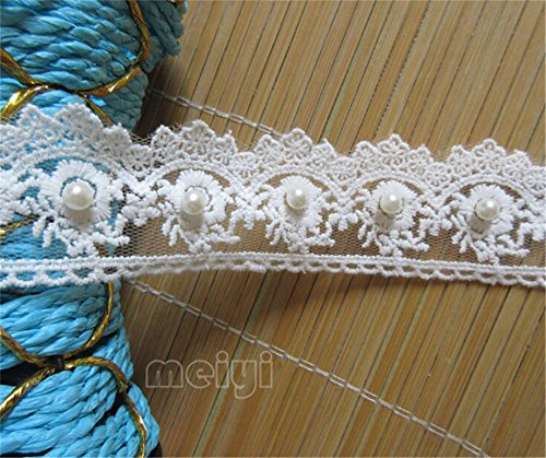 2 Meters Pearl Flower Cotton Crochet Lace Edge Trim Ribbon 4 cm Width Vintage Ivory White Edging Trimmings Fabric Embroidered Applique Sewing Craft Wedding Dress Embellishment DIY Clothes Embroidery - Thumbnail 4