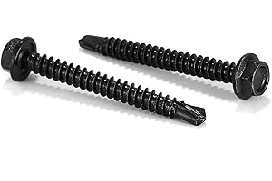 #8 x 1-1/2" Sheet Metal Screws 100PCS 410 Stainless Steel Hex Washer Head Tek Screws Fast Self Tapping Screws Black Oxide by SG TZH
