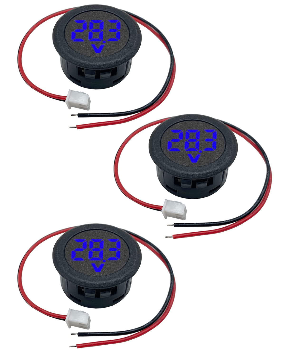 VOKTTA 3 Pieces Car LED Digital Voltmeter DC 4-100V,2 Wires Voltage Tester 3-Digit LED display Voltage Meter with Anti -connection protection for car/marine/boat (Blue)