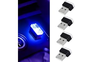 Hbxdeco 4 PCS USB LED Car Interior Atmosphere Lamp, Portable Mini Auto LED Decor Night Light, Plug-in USB Interface Ambient Lighting Kit, Universal Car Interior Accessories(Blue)