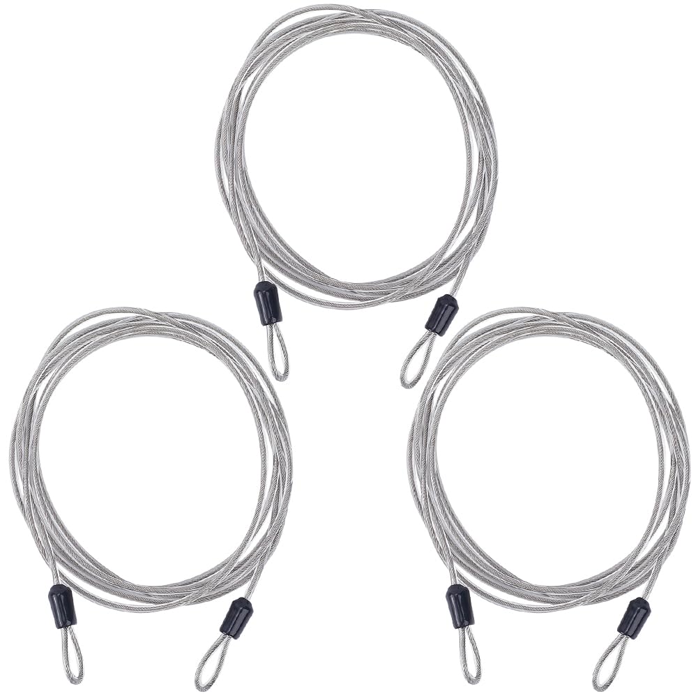 GORGECRAFT 3Pcs 2M Long Security Safety Cable Luggage Lock 3mm Braided Stainless Steel Safety Cable Wire Rope Double Loop Lightweight Security Chains for Outdoor Gate Luggage Lock