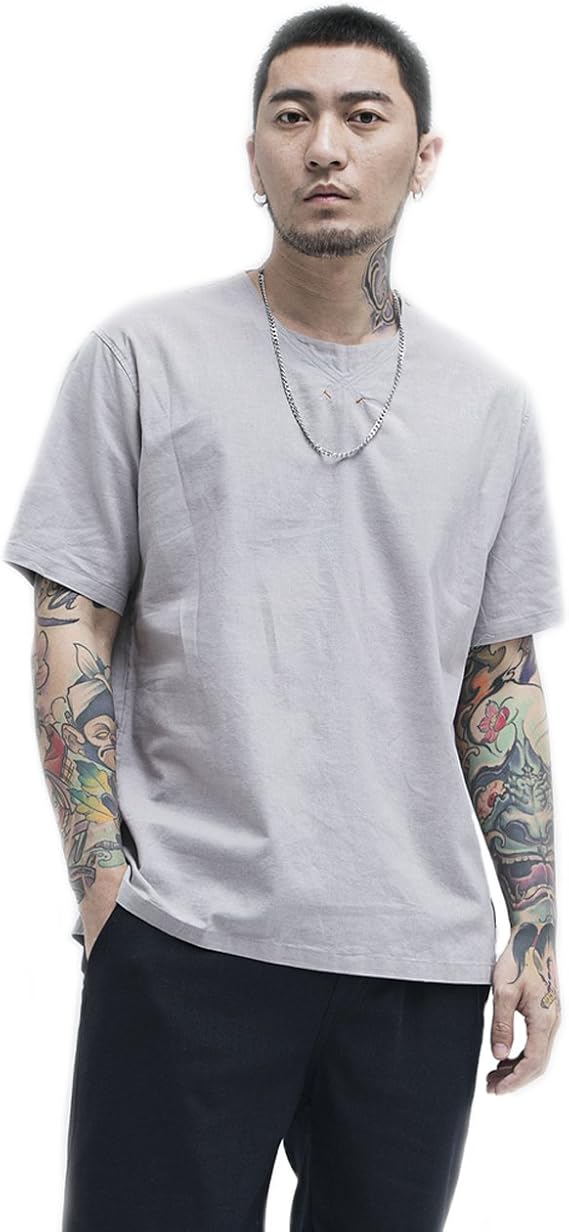Amazon Baronhongメンズ中国の短い半袖リネンtシャツ夏のトップス Tシャツ カットソー 通販