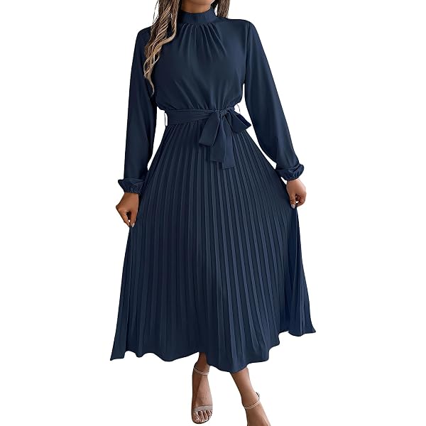 DouBCQ Women's Casual Flowy Pleated Dress With Pockets - Black, Medium, Rayon/Spandex, Knee-Length