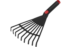 Milisten Plastic Leaf Rake with Short Handle, Small Handheld Garden Rake for Lawn, Yard, and Camping,