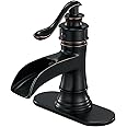 BWE Waterfall Bathroom Faucet Oil Rubbed Bronze Single-Handle One Hole Sink Faucet Farmhouse Bath Vanity Lavatory Restroom Faucets Antique