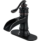 BWE Waterfall Bathroom Faucet Oil Rubbed Bronze Single-Handle One Hole Sink Faucet Farmhouse Bath Vanity Lavatory Restroom Faucets Antique