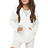 Haloumoning Girls Fuzzy Hoodies Kids Sherpa Quarter Zip Hooded Sweatshirts with Pocket 5-14 Years