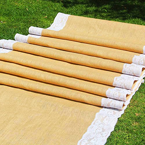 AAYU Wedding Aisle Burlap Runner | Ivory Lace Attached | 40 inch x 50 Feet | Eco-Friendly Natural Jute Product - Thumbnail 4
