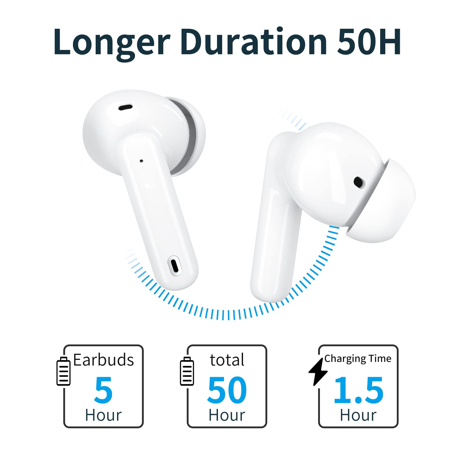 A40 Pro Wireless Earbuds, 50Hrs Playtime Bluetooth Earbuds Built in Noise Cancellation Mic with Charging Case, Bluetooth Headphones with Stereo Sound, IPX7 Waterproof Ear Buds for Phone