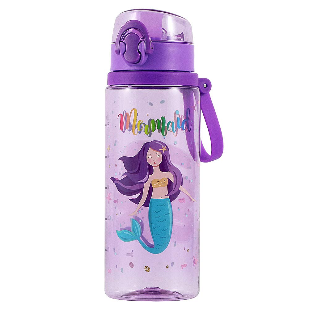 Home Tune Cute Water Bottle for School Girls Boys, Soft Silicone Chug Spout, BPA FREE Tritan, Leak Proof One Click Open Flip Top, Easy Clean, Soft Carry Loop, 700ml - Mermaid