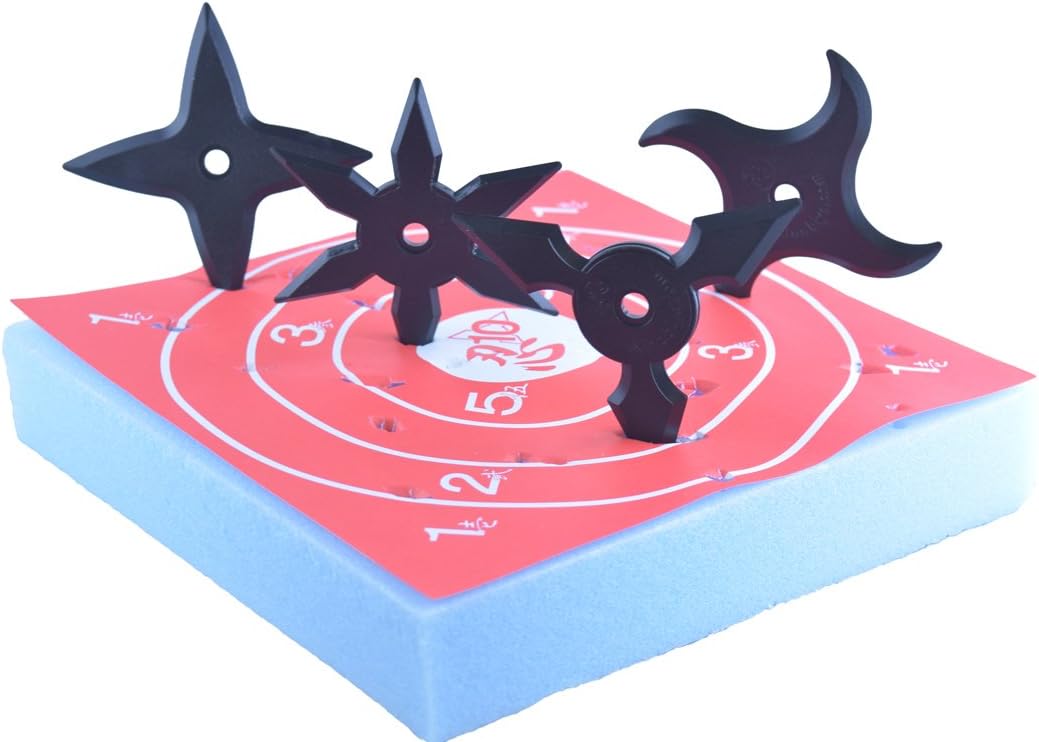 Rubber Toy Shuriken 4pc Set plus Foam Target Bundle