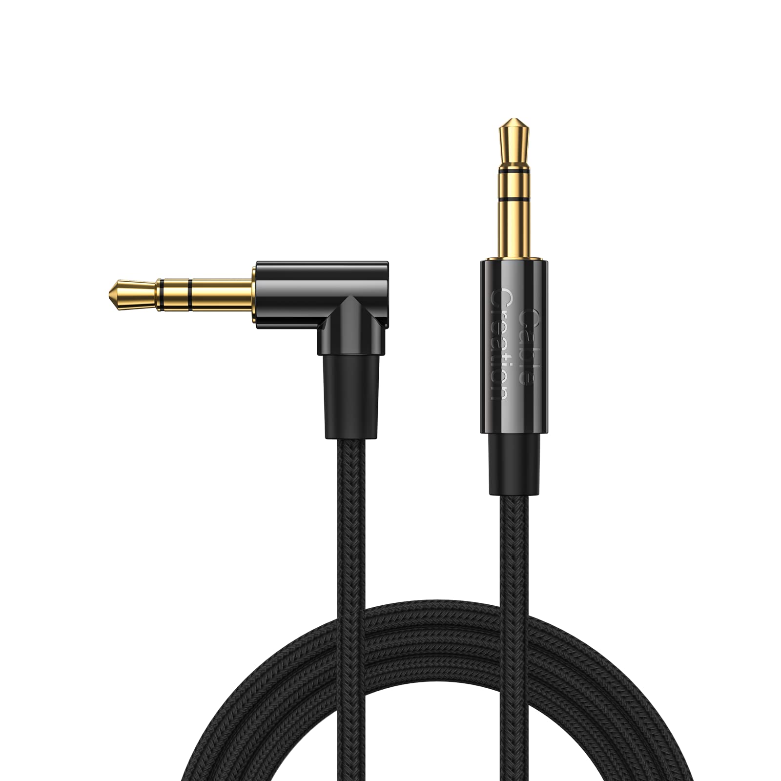 Photo 1 of CableCreation 3.5mm Audio Cable 1.5FT/0.45M, 3.5mm Right Angle Male to Male Auxiliary Cable with Silver-Plating Copper Core for Car Stereos, iPhones, Tablets, PS4 Headset, Echo-Dot, 24K Gold Plated