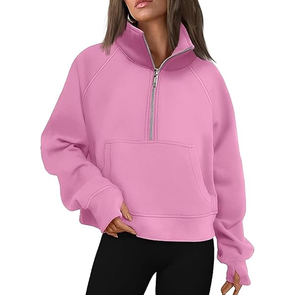 トップス double zip short hoodie Amazon.com: Bubeutou Half Zip Sweatshirts Womens Quarter Zip