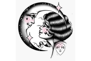 SMJ DESIGNS Lady with Moon Lover Night Dreamer Vintage Style Traditional Flash Tattoo Sticker Vinyl Waterproof Sticker Decal Car Laptop Wall Window Bumper Sticker 5"