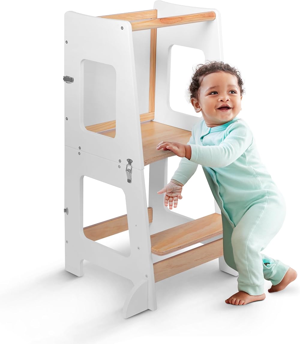 kidoola Learning Tower & Mini Desk Safe Height Adjustable Black Whiteboard