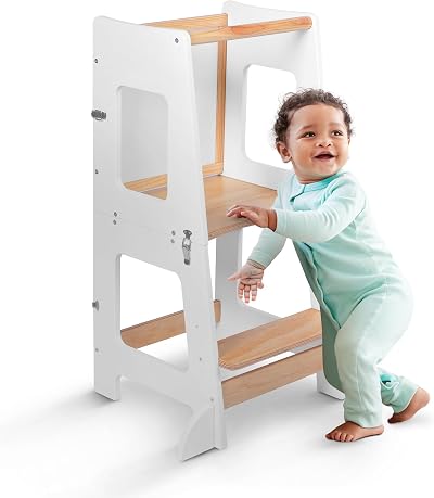 kidoola Learning Tower & Mini Desk Safe Height Adjustable Black Whiteboard