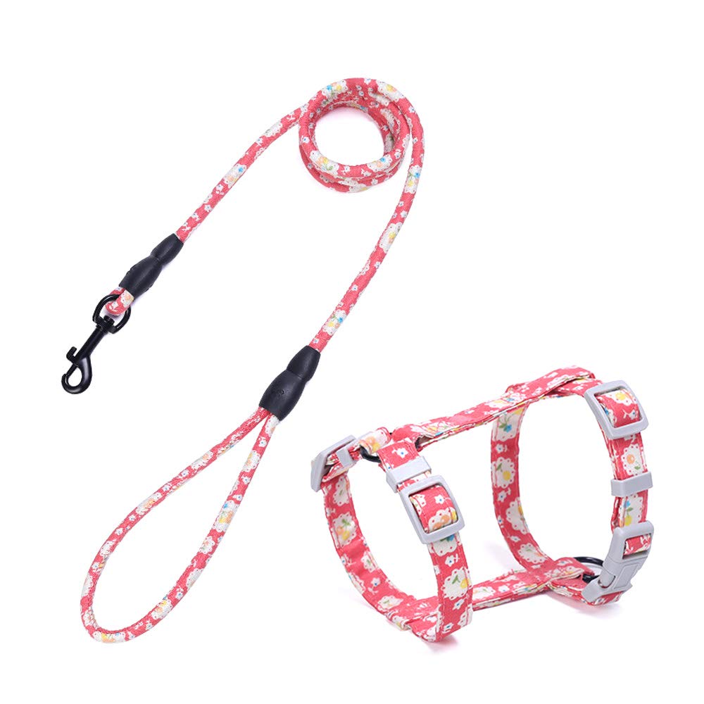 Lichi New Rose Red Floral Cats Harness and Lead for Puppy Medium Dogs Pet Leash-03M