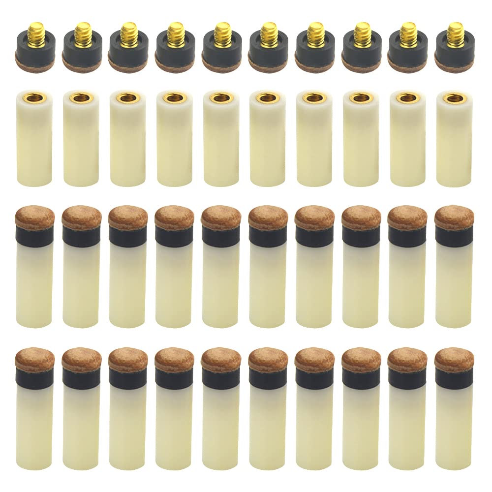 WMYCONGCONG 30 Sets Billiard Cues Tips Replacement with Pool Cue Stick Ferrules, Billiard Cues Tips, Screw On Pool Cue Tips Replacement kit (10mm)