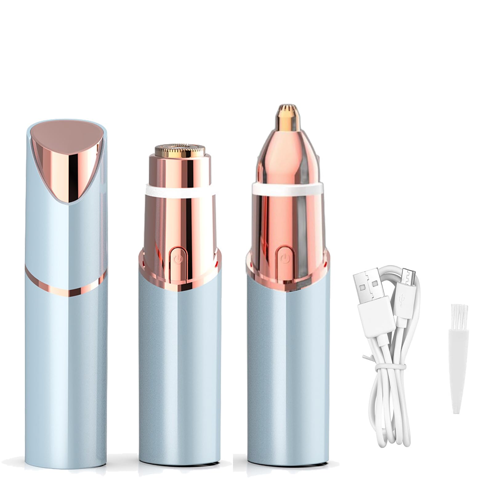 Face Hair Remover for Women, 2 in 1 Eyebrow Trimmer & Facial Hair Remover, Rechargeable Lady Shaver, Waterproof Blade Painless Women Trimmer for Upper Lips, Nose Hair, Face Body Peach Fuzz