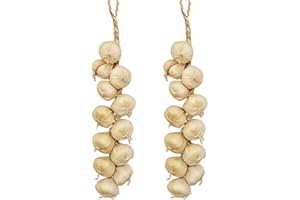 Emivery 2Pcs Artificial Garlic String Fake Garlic Hanging String Vegetable Photography Props Plastic Faux White Onion Strings Garland Vine for Home Kitchen Farm Party Christmas Harvest Decorations