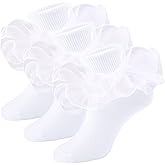 Mini angel Girls Ruffle Socks Double Lace Frilly Dress Socks Kids Turn Cuff Socks for Toddler Little Girls 2/3 Pack
