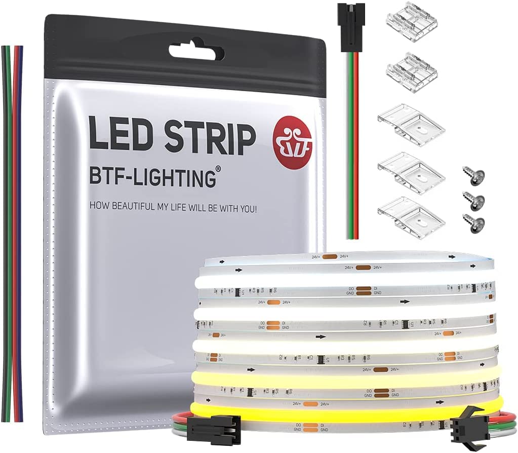 BTF-LIGHTING FCOB SPI COB CCT Flexible High Density Uniform Chasing Color Tunable LED Strip CRI 90+ WS2811 IC 3000K-6000K 5M 576LEDs/m DC24V IP30(No Power Adapter and Controller)