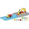 KIZJORYA Dirt Diggers Excavator Sandbox for Kids, Toddler Construction Sand Box with Lid, Beach Toys for Outdoor Indoor Play Sensory Gifts for Boys Girls Ages 3+