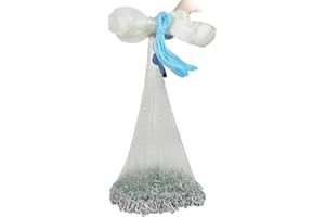 Lucky Monet 10/12/13.3/15ft Radius Large American Saltwater Fishing Cast Net for Bait Trap Fish, Easy Throw Thicken Nylon Line w/Upgraded Steel Chain Sinker, 5/8 Inches Mesh Size