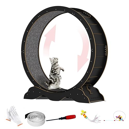 Cat Exercise Wheel 45 Inch Cat Treadmill for Indoor Cats, Running Wheel with Detachable Carpeted Runway, Cats Running Wheel Carpet Suitable for Most Pets Weight Loss and Health (Black, XL)