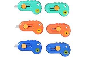Vickay 6 Pieces Mini Box Cutter Retractable Utility Knife Letter Opener Paper Envelope Portable Cutter with Hole for Home Office and DIY Project, Cute Dinosaur Shape