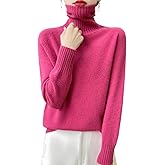 100% Merino Wool Sweaters for Women's Fall Winter Knitted Thick Pullover Long Sleeves Warm Turtleneck Simple(WQ708)