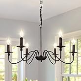 Depuley Farmhouse Chandelier for Dining Room: 6-Light Black Industrial Kitchen Island Pendant Light Fixture - Rustic Candle C