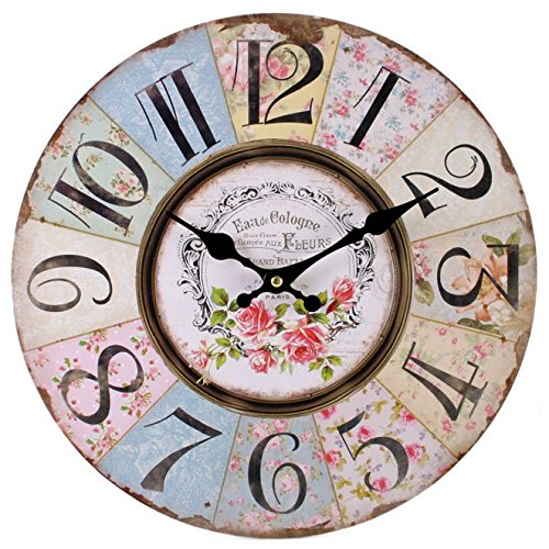 Shabby Chic Floral Patchwork Clock - Vintage Wall Clocks for Living Room, Bedroom and Kitchen - Multi-Coloured Cute Retro Style Clock Wall