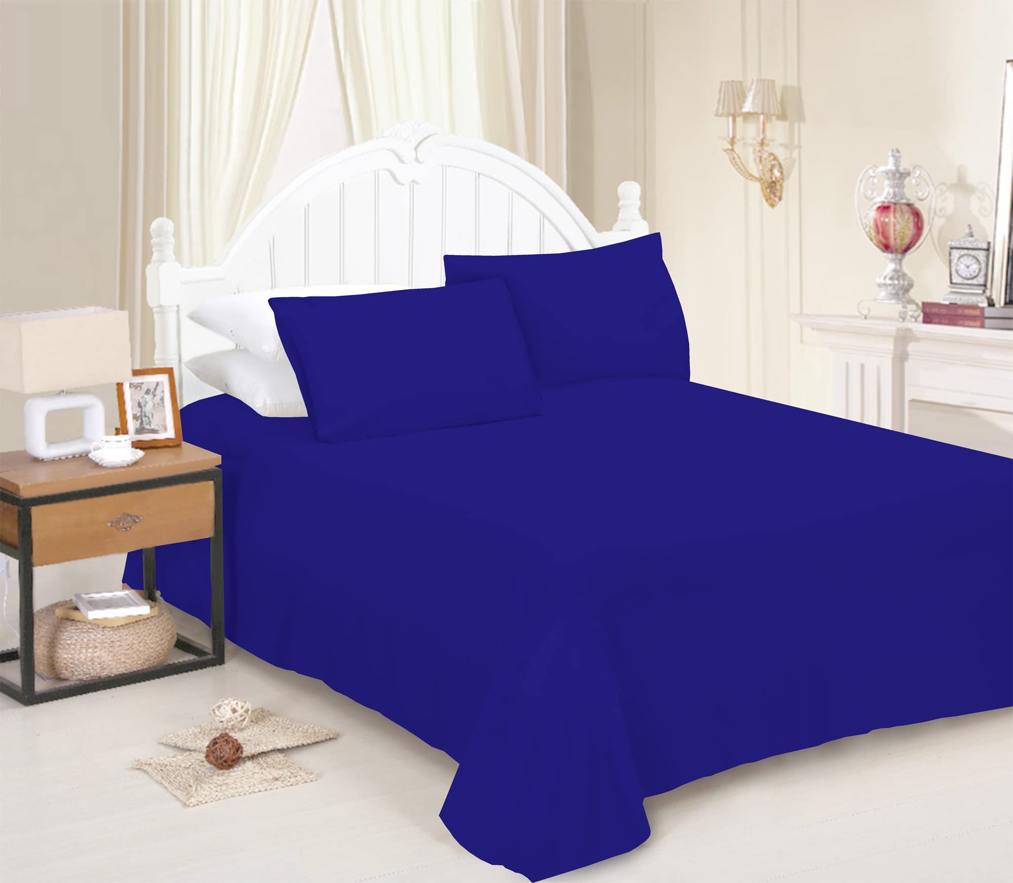 JRI® Flat Sheet- Luxurious Bed Sheet-Breathable-Hypoallergenic-Comfortable Poly Cotton Flat Sheet-Soft Touch Wrinkle Free (Royal Blue-Single) - (Same Day Dispatch)