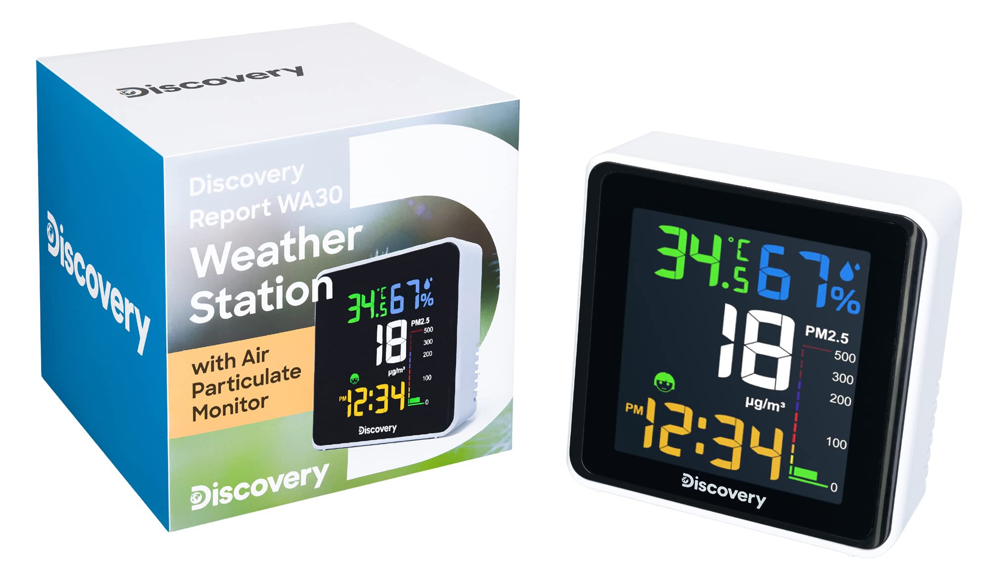 Discovery Report WA30 Digital Mini Weather Station with Air Particulate Monitor, Thermometer, Hygrometer and Clock