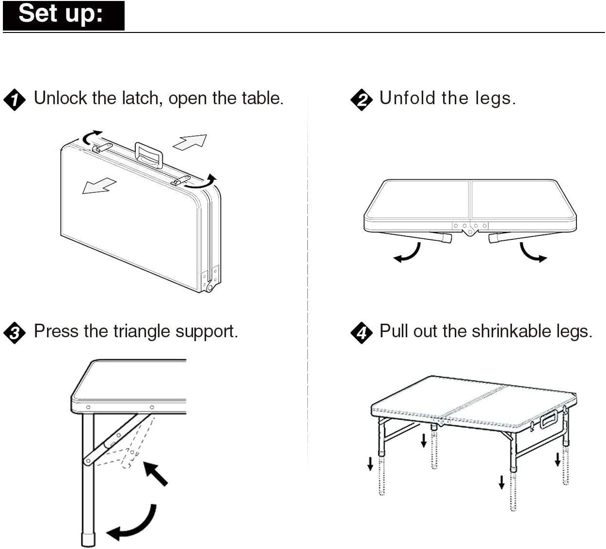 Cimiva Aluminum Folding Table 4 Foot, Adjustable Height Lightweight Portable Camping Table for Picnic Beach Outdoor Indoor, White 48 x 24 inches : Garden & Outdoor