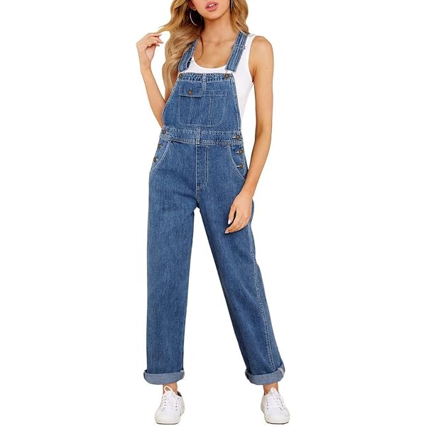 Amazon.com: Vetinee Womens Overalls Denim Stretch Straight Leg